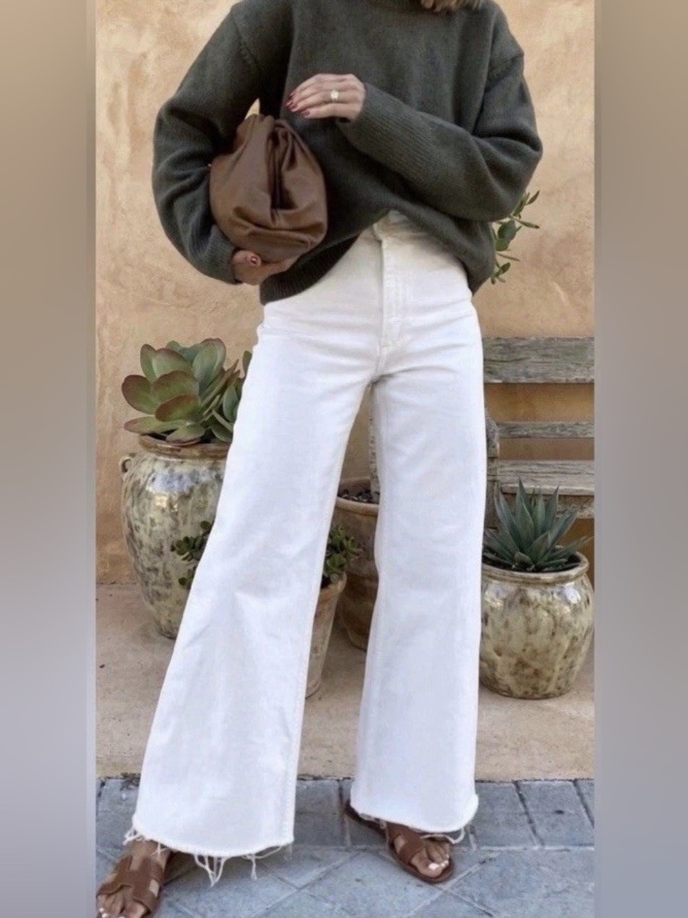 Women’s Zara White The Marine Straight High Waist Wide-Leg Jeans, Size 4